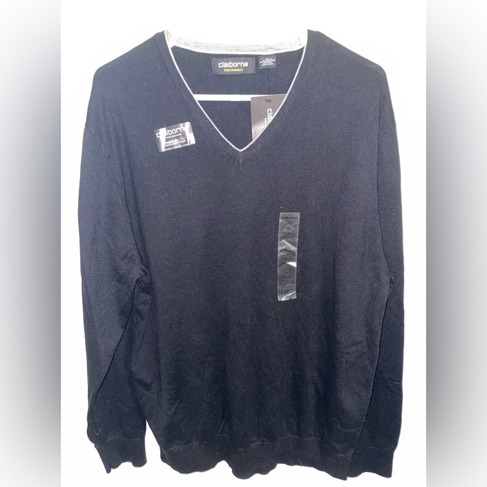 Claiborne Performance Men’s ThermoLite V-Neck Sweater Size XL Black